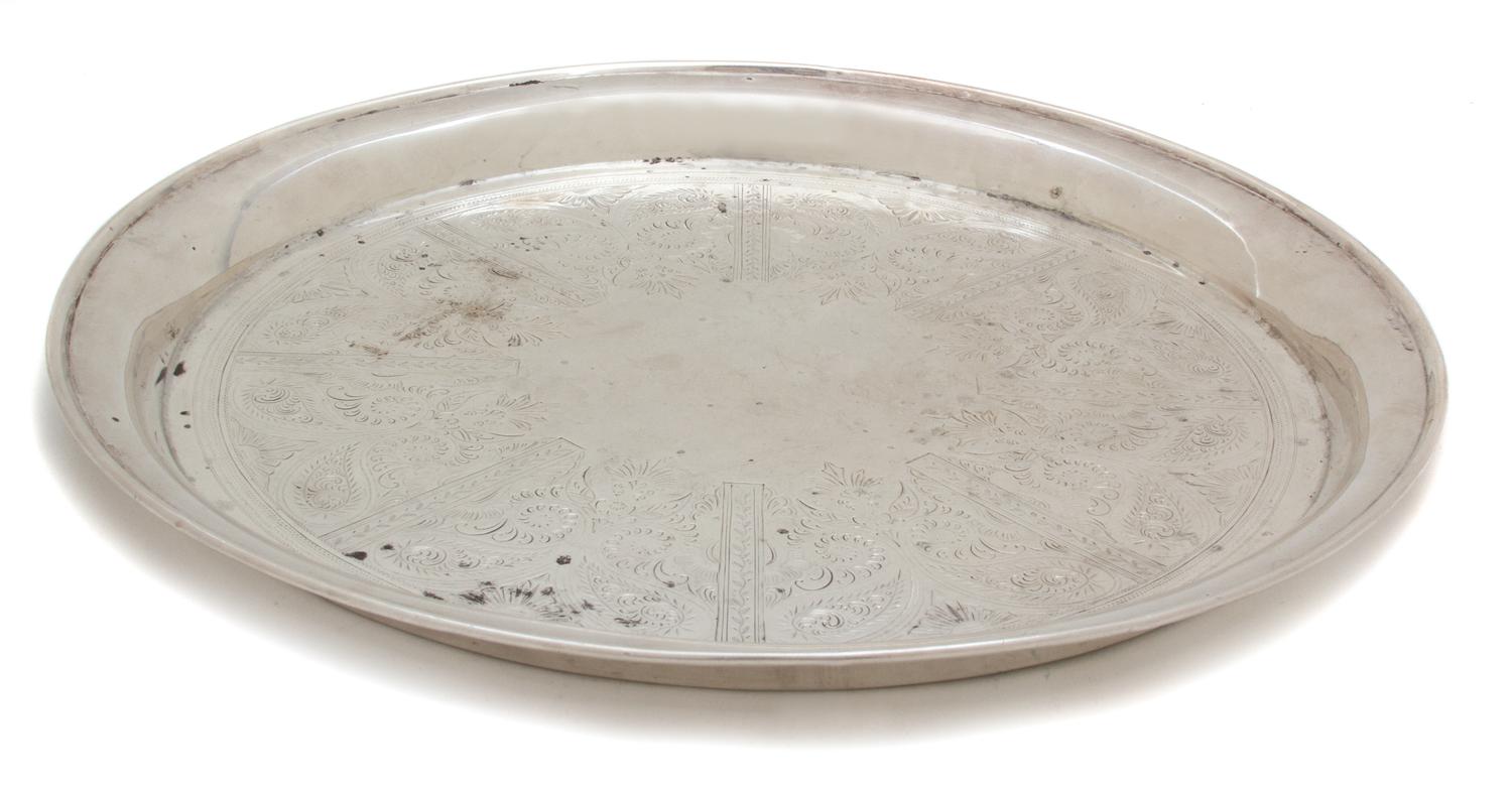 An American Silver Circular Serving Tray, Garret Forbes, New York, NY, 19th Century, having etched decoration