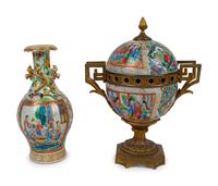 A Chinese Rose Canton Bronze Mounted Incense Burner and a Vase — 20TH CENTURY, BRAND-CHATILLON CO.