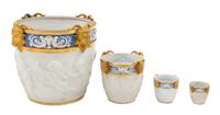 A Sevres Style Parcel Gilt Bisque Porcelain Jardiniere Height of tallest 10 inches. — LATE 19TH CENTURY