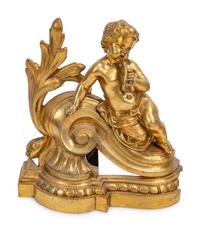 A Louis XV Style Gilt Bronze Four-Piece Fireplace Set