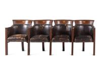 Two Sets of Four Inlaid Mahogany Theater Seats