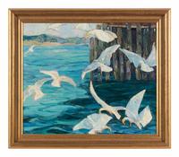 Wheeling Gulls and Wharf, Eastport Maine , c. 1927