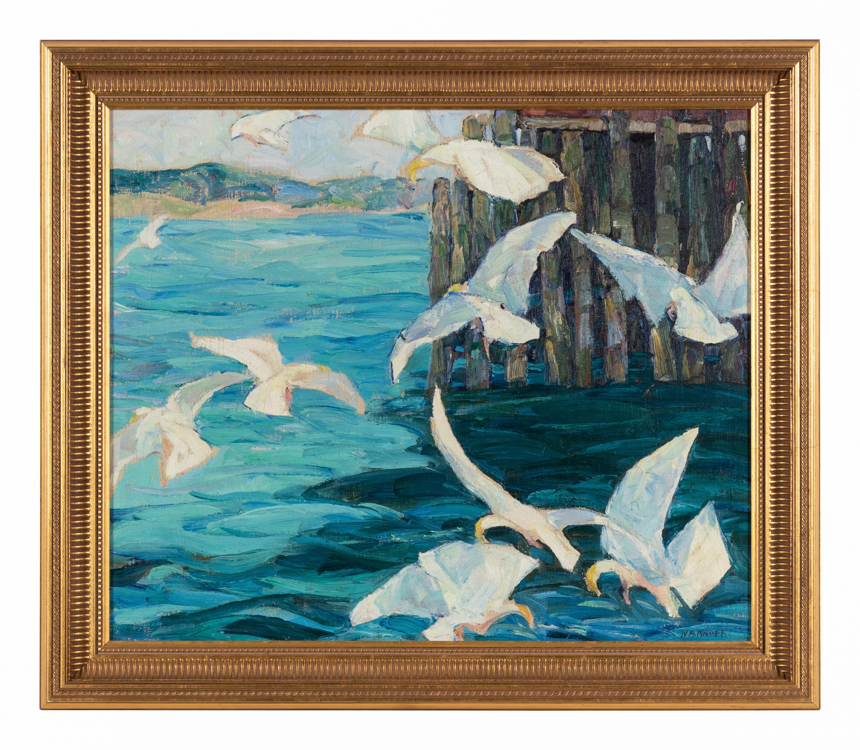 Wheeling Gulls and Wharf, Eastport Maine , c. 1927