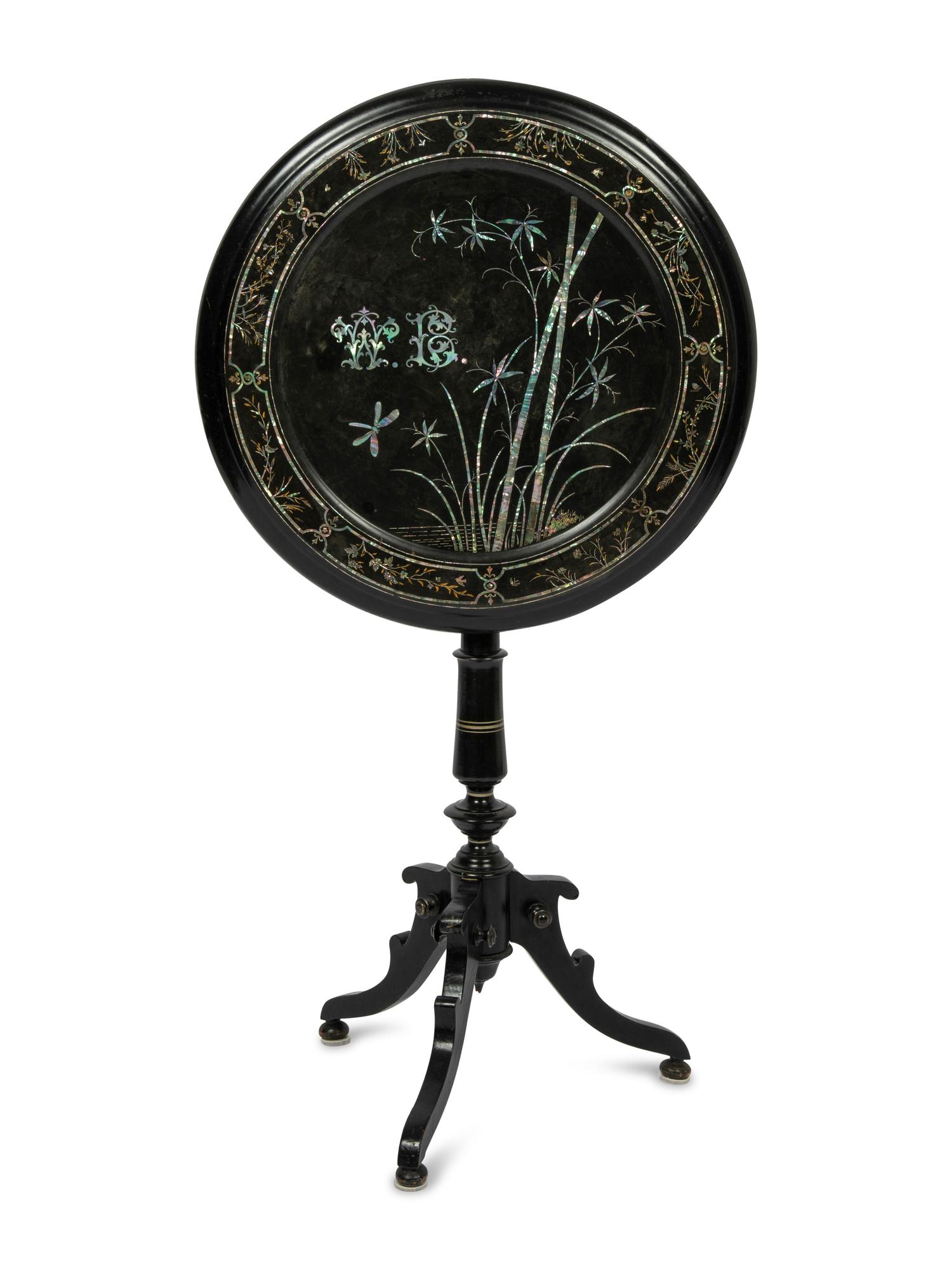 A Victorian Abalone Inlaid Papier Mache Table
