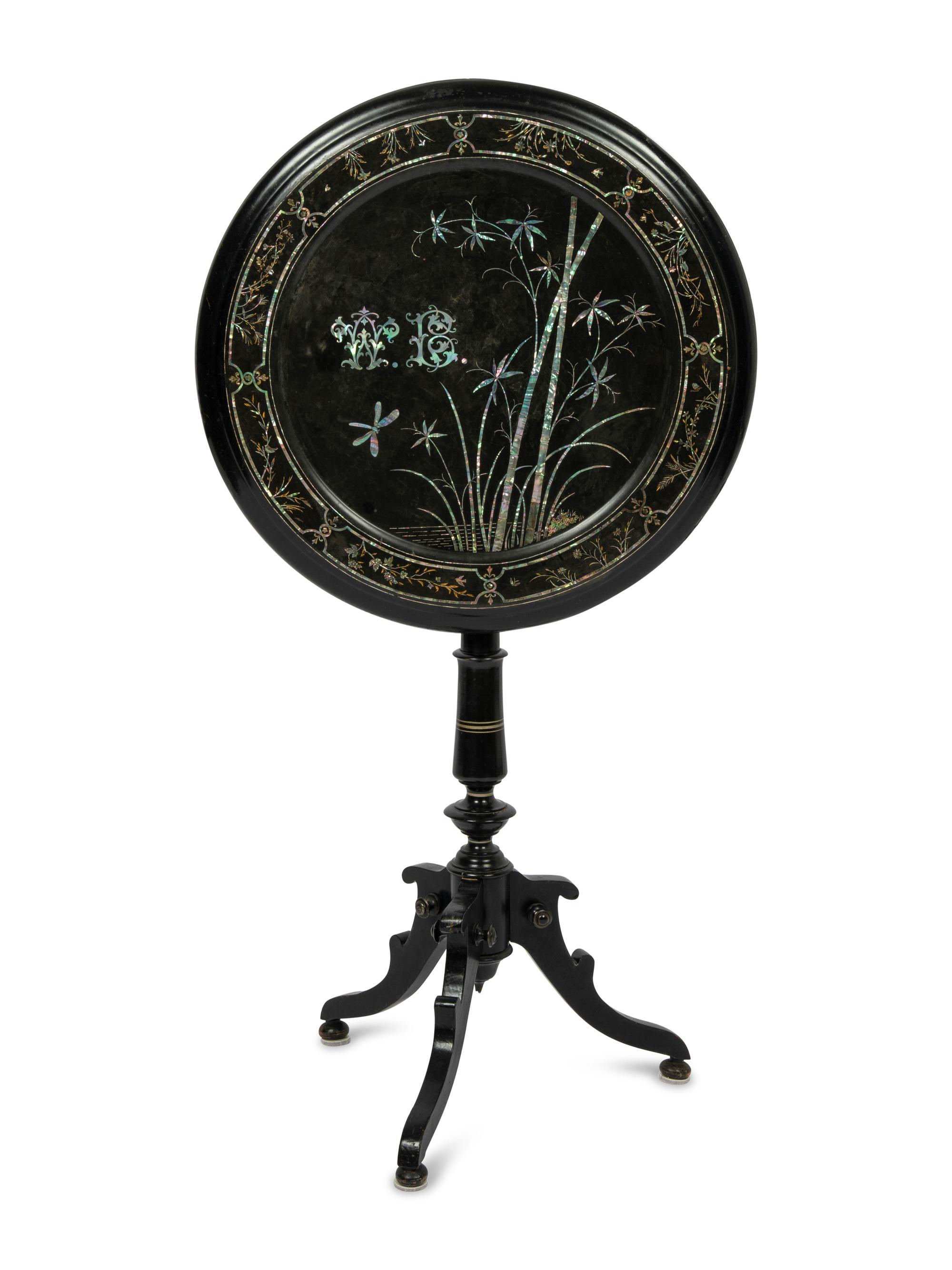 A Victorian Abalone Inlaid Papier Mache Table