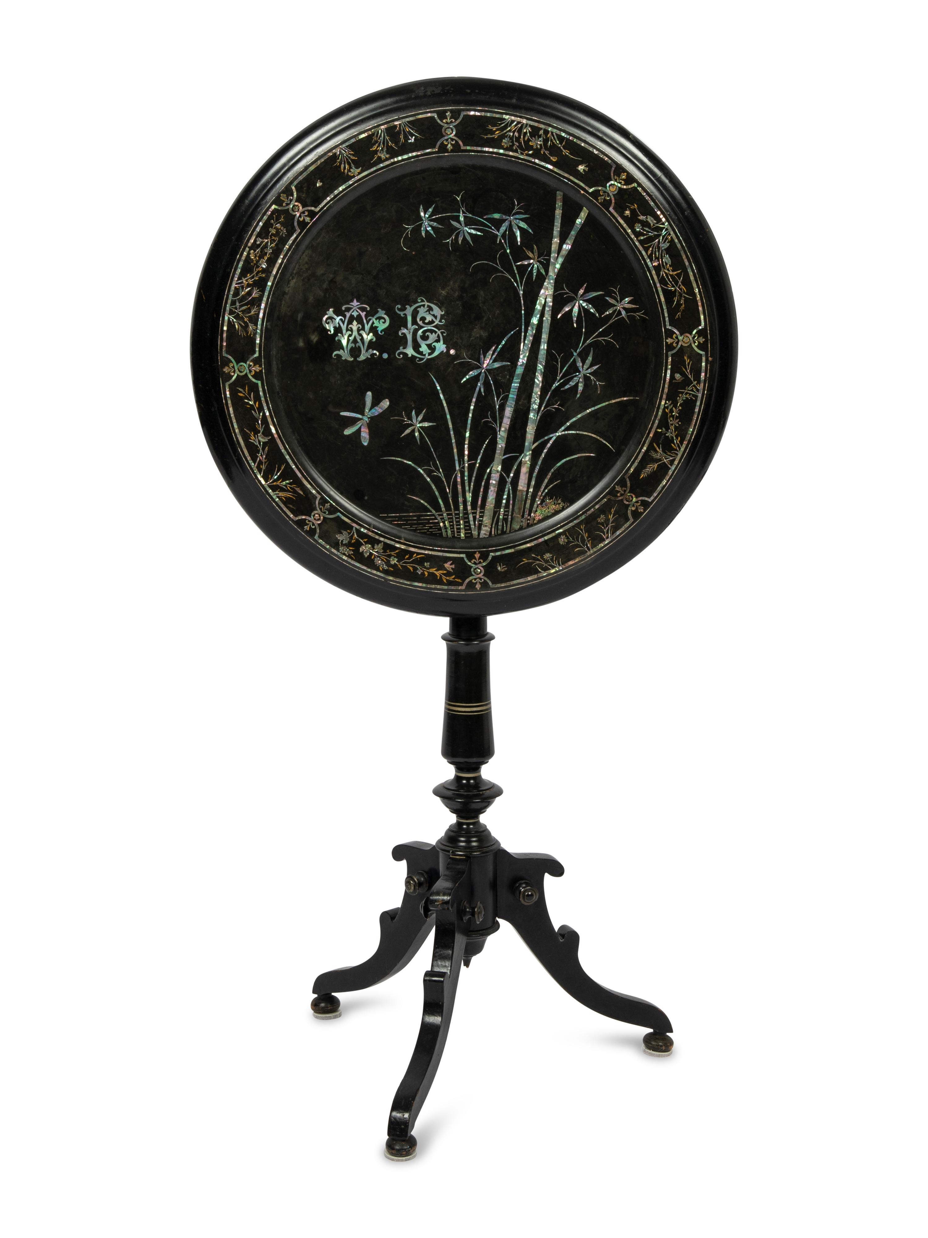 A Victorian Abalone Inlaid Papier Mache Table