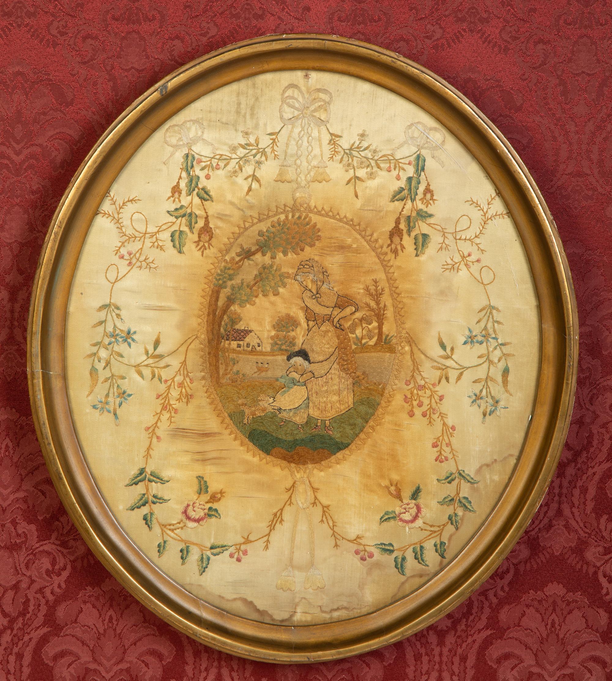 Four Needlework and Silk Pictures