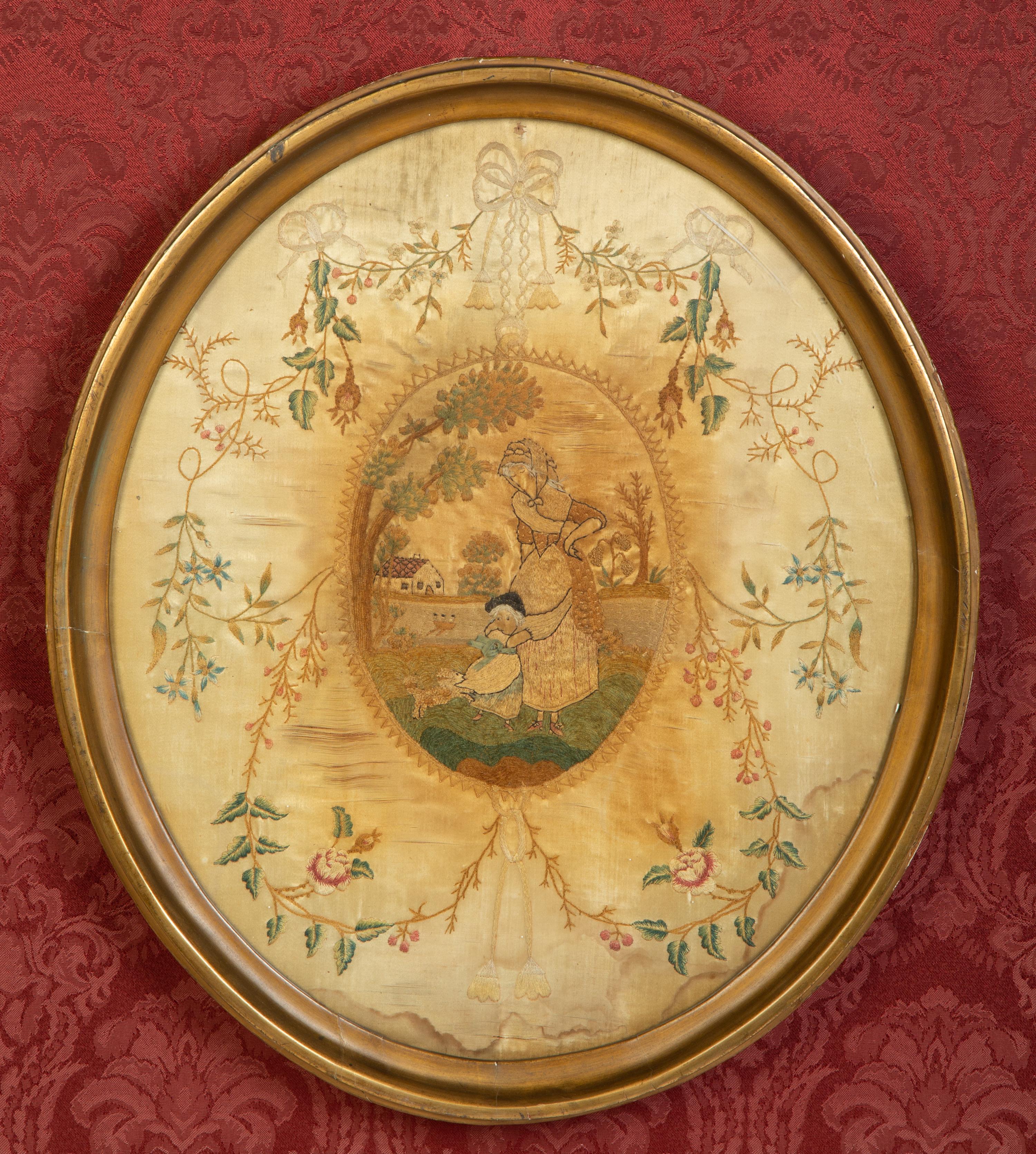 Four Needlework and Silk Pictures
