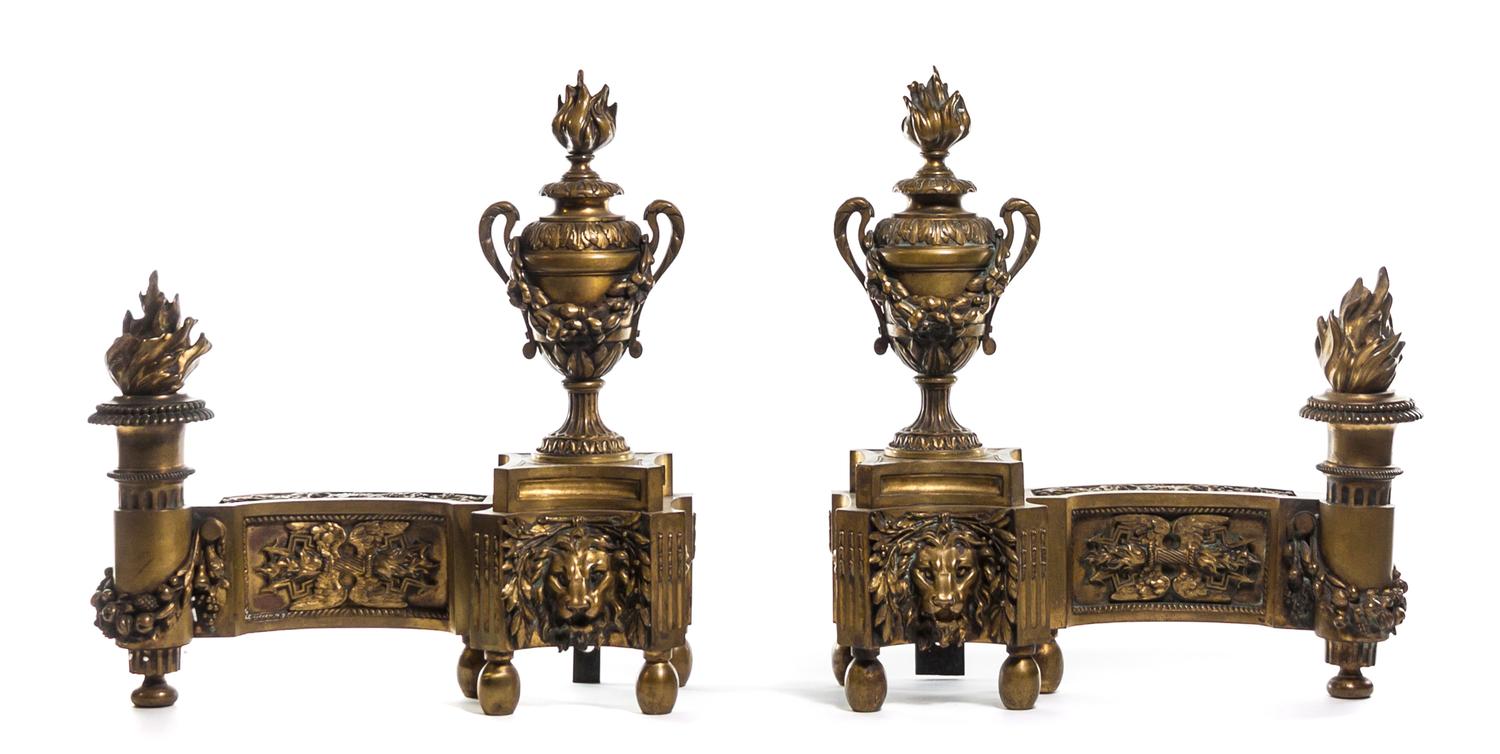A Pair of Louis XVI Style Gilt Bronze Chenets, Width 15 1/4 inches.
