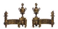 A Pair of Louis XVI Style Gilt Bronze Chenets, Width 15 1/4 inches.