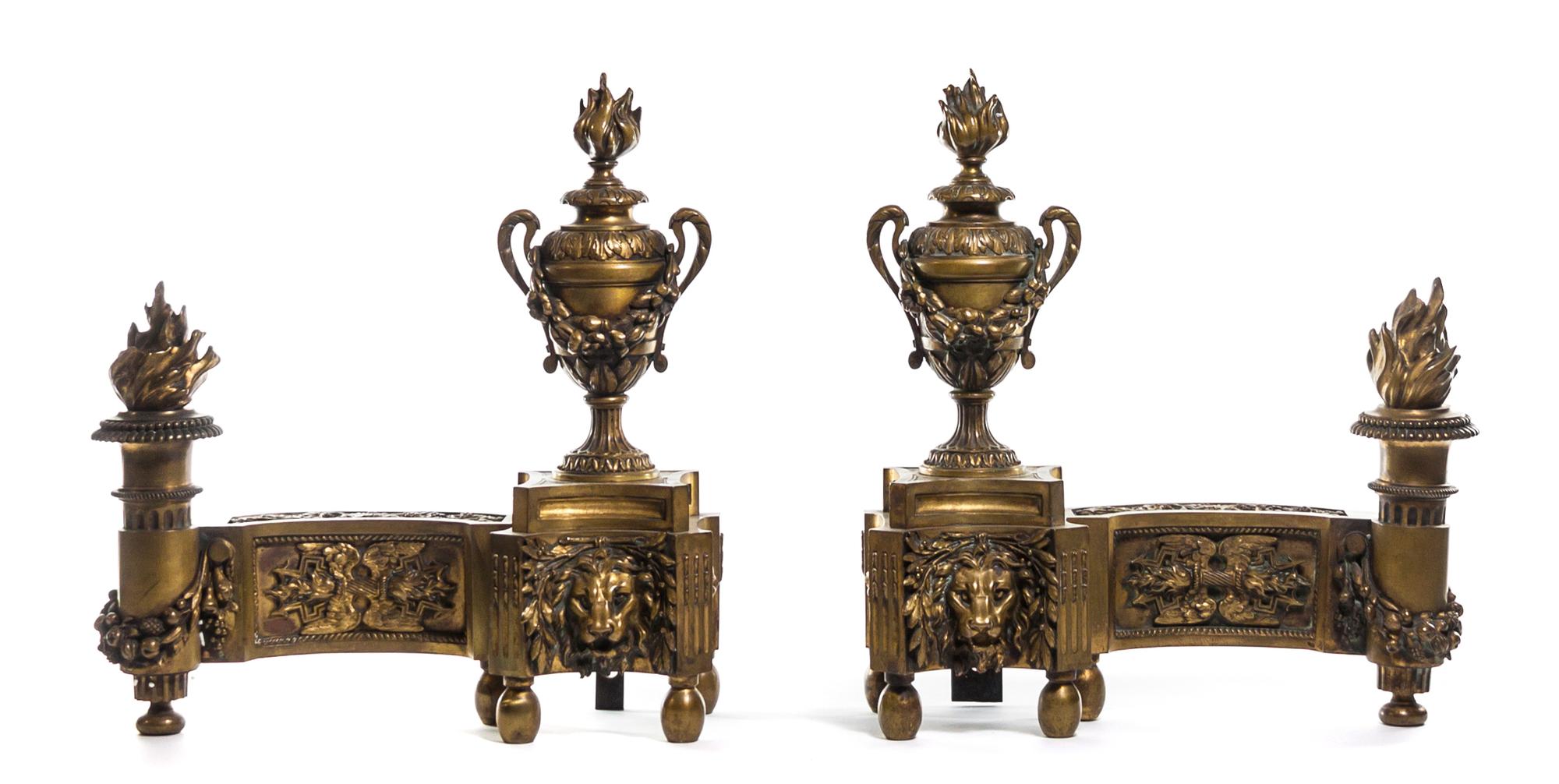 A Pair of Louis XVI Style Gilt Bronze Chenets, Width 15 1/4 inches.