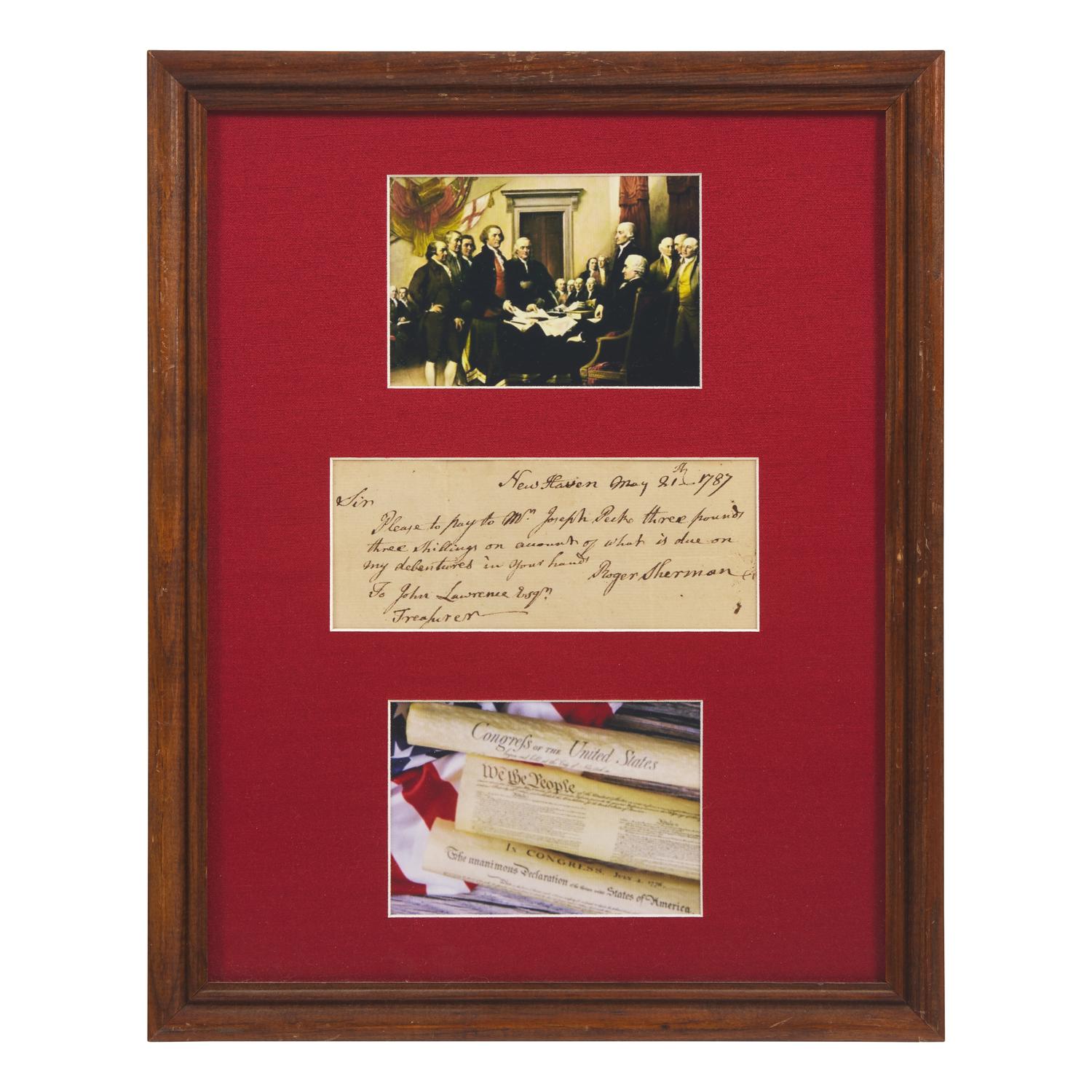[Declaration of Independence] Sherman, Roger. Autograph Letter, signed.