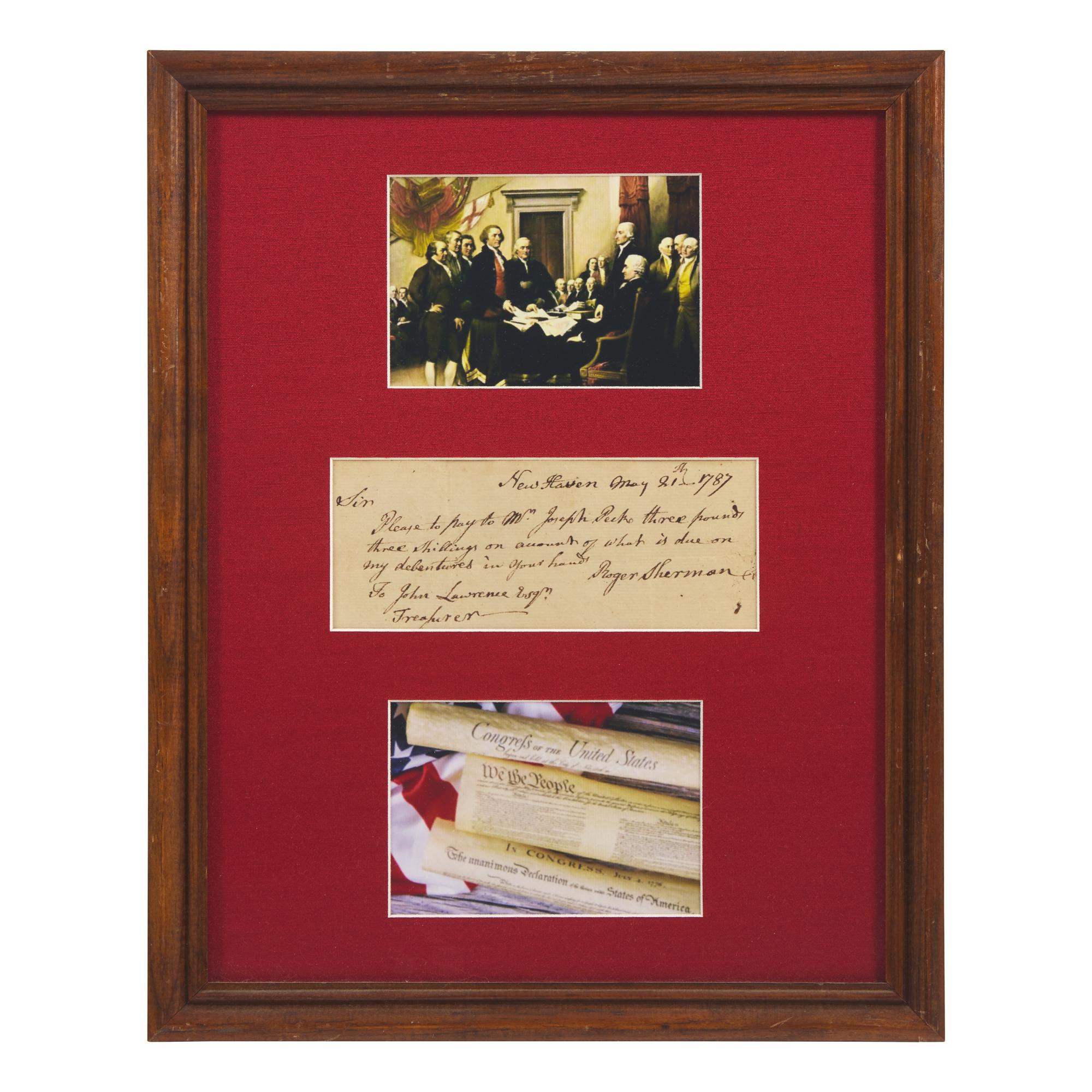 [Declaration of Independence] Sherman, Roger. Autograph Letter, signed.