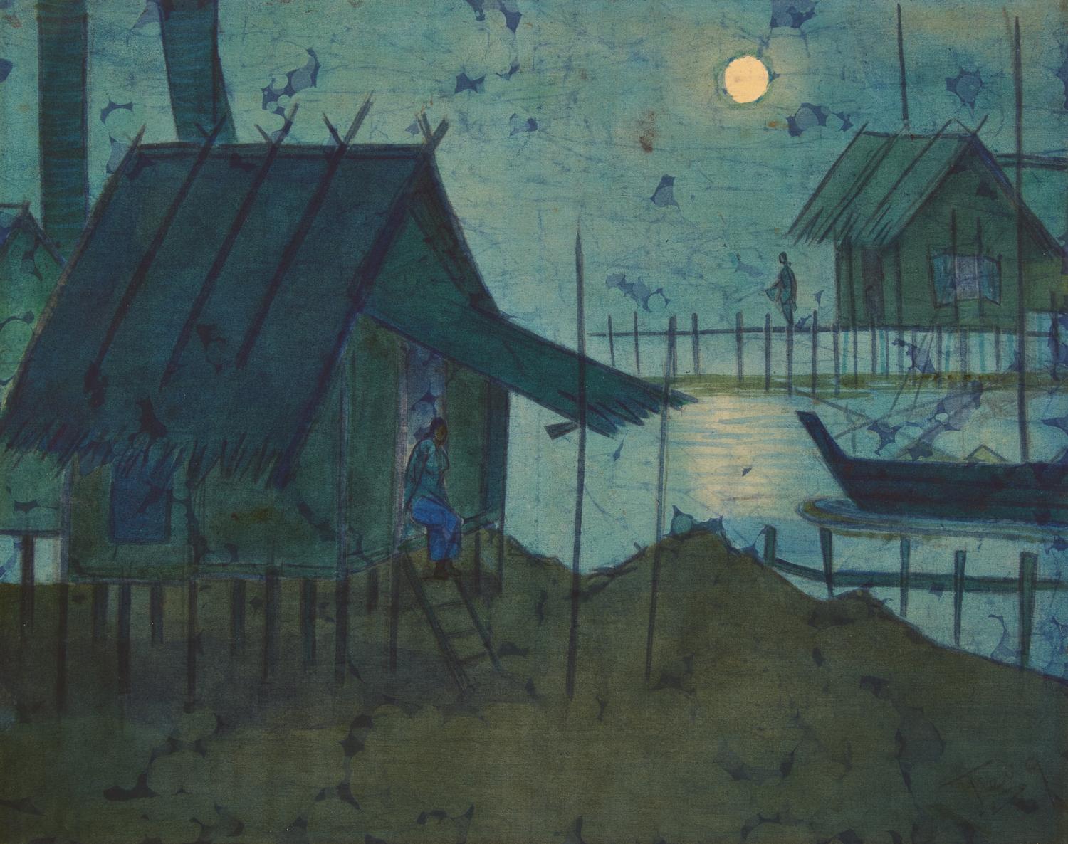Chuah Thean Teng 蔡天定 (Chinese/Malaysian, 1912-2008) — Moonlit Harbor