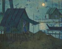 Chuah Thean Teng 蔡天定 (Chinese/Malaysian, 1912-2008) — Moonlit Harbor