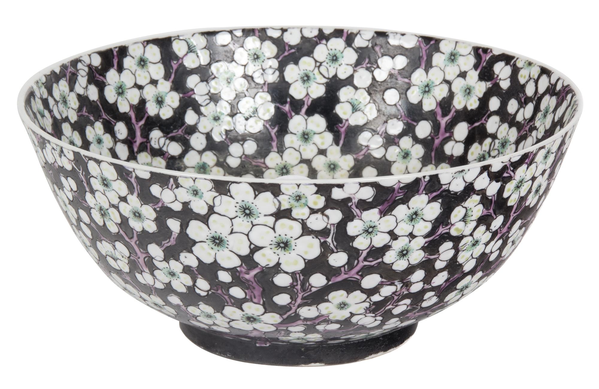 A Chinese Famille Noir Porcelain Bowl Diameter 10 1/4 inches.