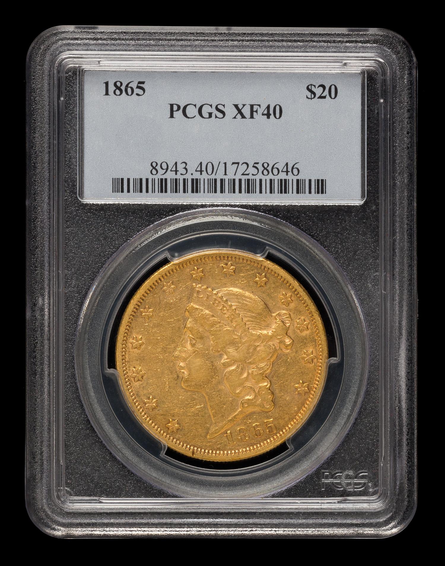 A United States 1865 Liberty Head $20 Gold Coin