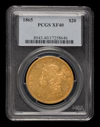 A United States 1865 Liberty Head $20 Gold Coin