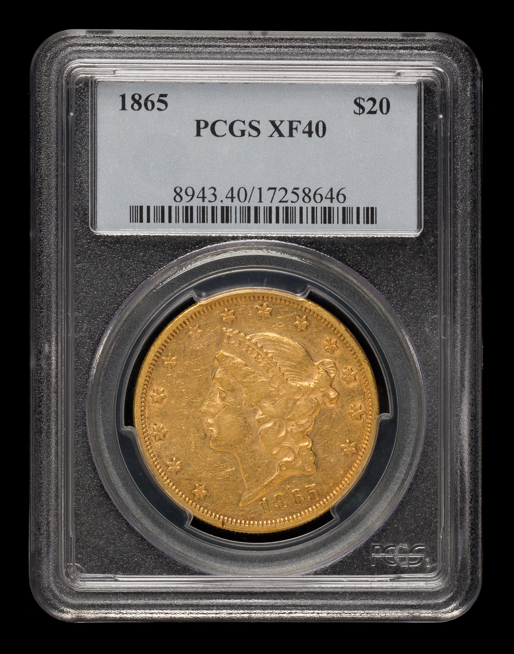A United States 1865 Liberty Head $20 Gold Coin