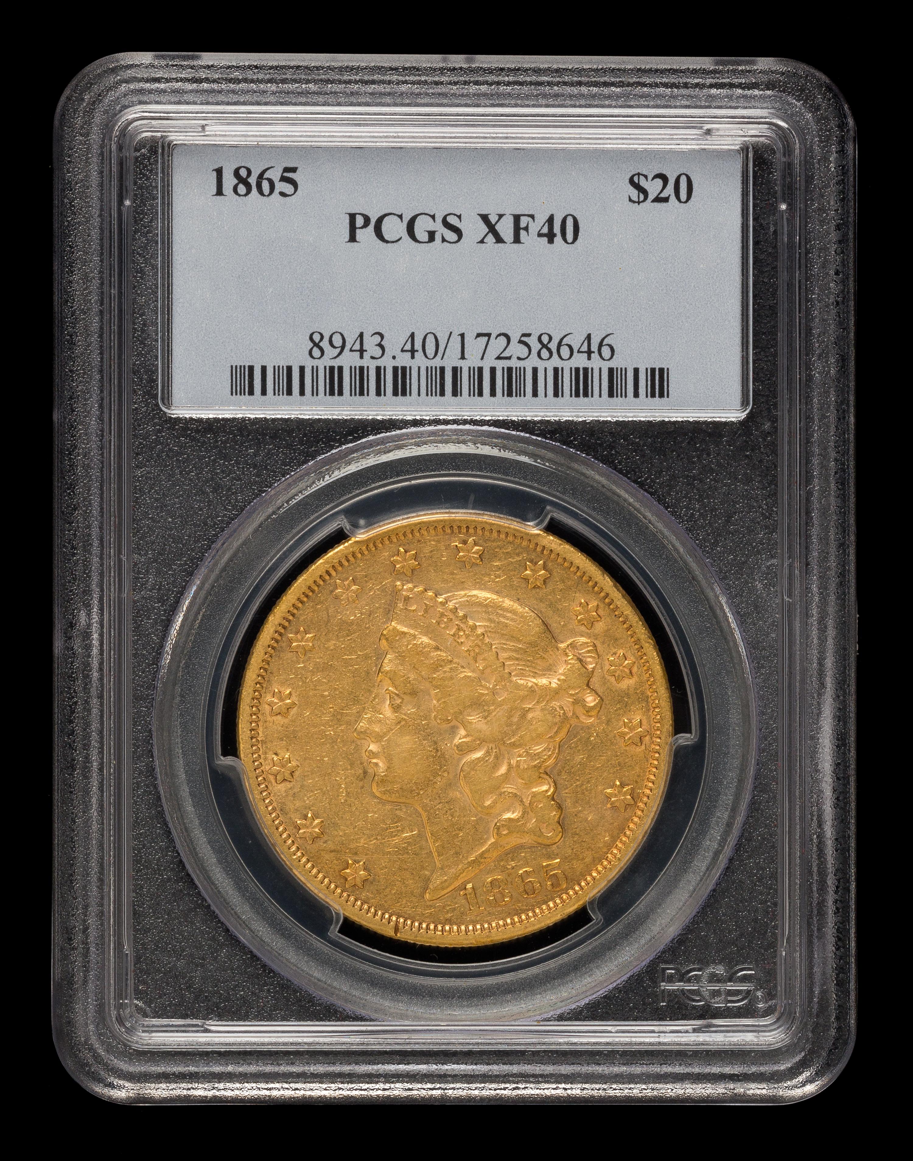 A United States 1865 Liberty Head $20 Gold Coin