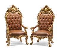 A Pair of Régence Style Giltwood Fauteuils