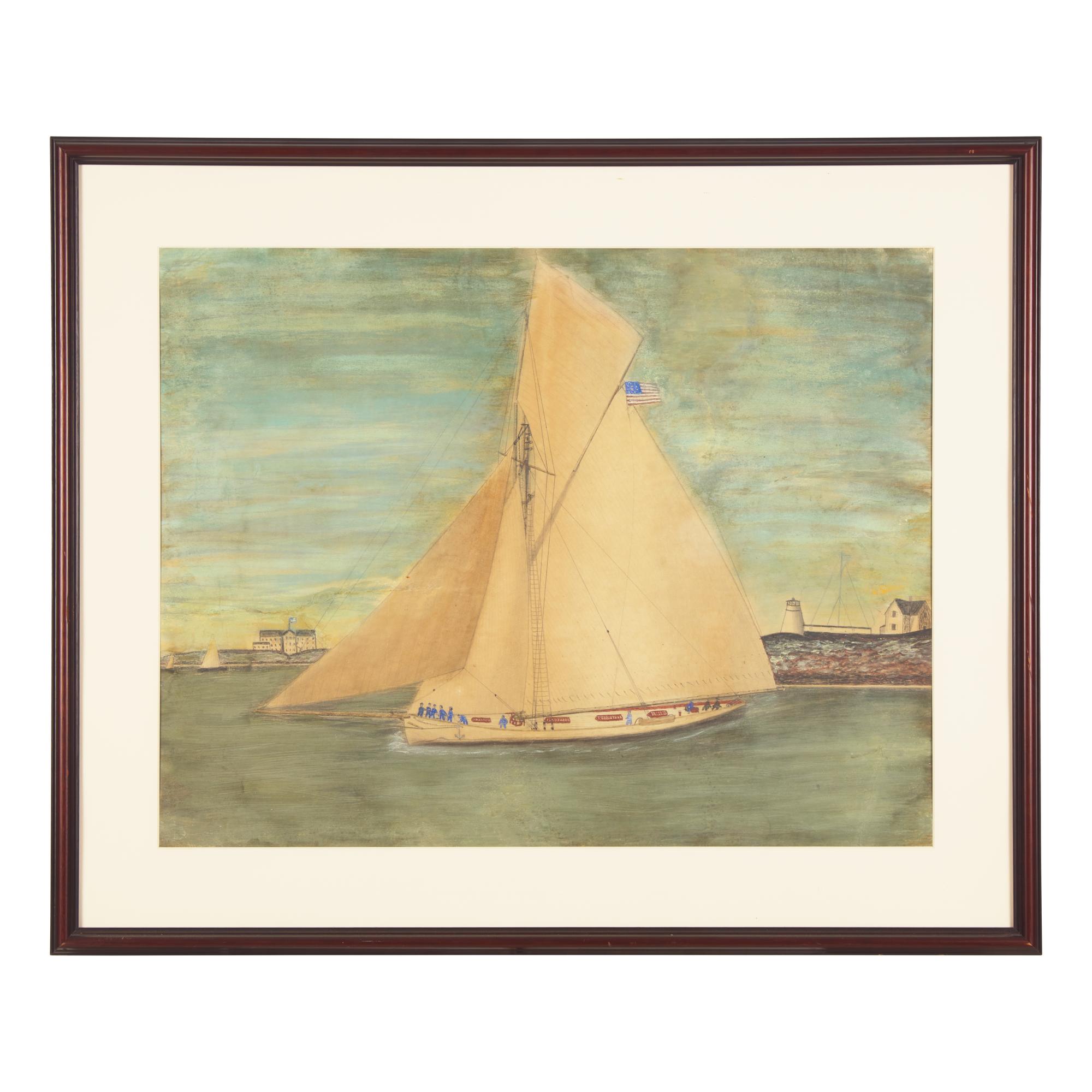 American School 19th / 20th Century, A Drawing of an American Sloop
