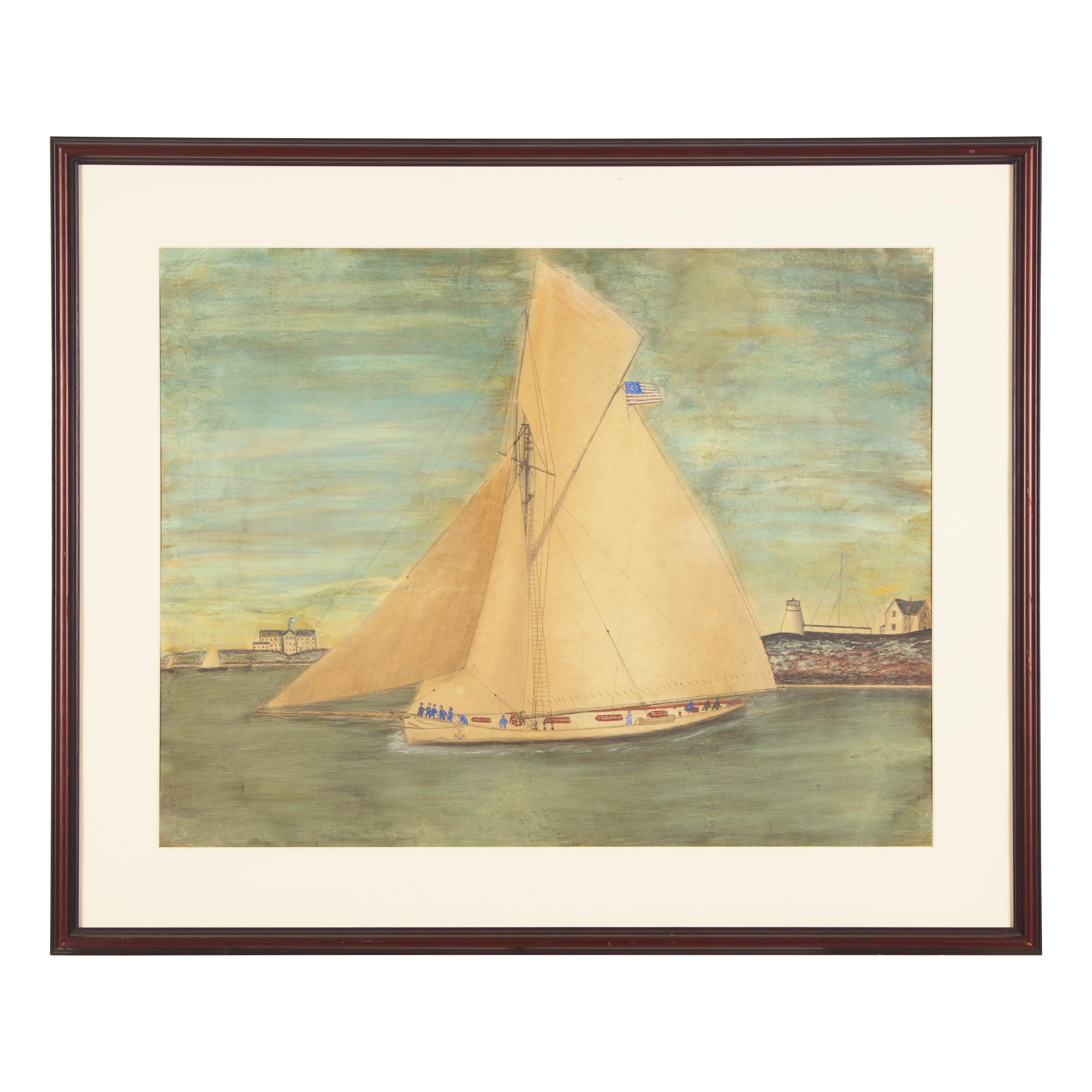 American School 19th / 20th Century, A Drawing of an American Sloop