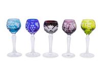Five Bohemian Cut-to-Clear Glass Cordials
