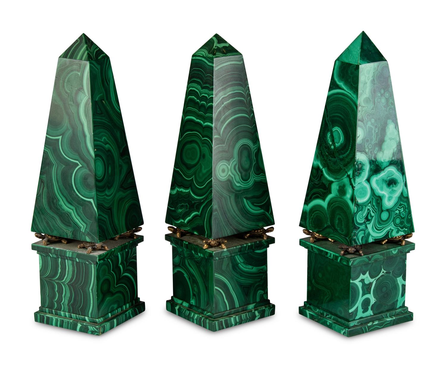 A Set of Three Malachite Obelisks