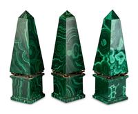A Set of Three Malachite Obelisks
