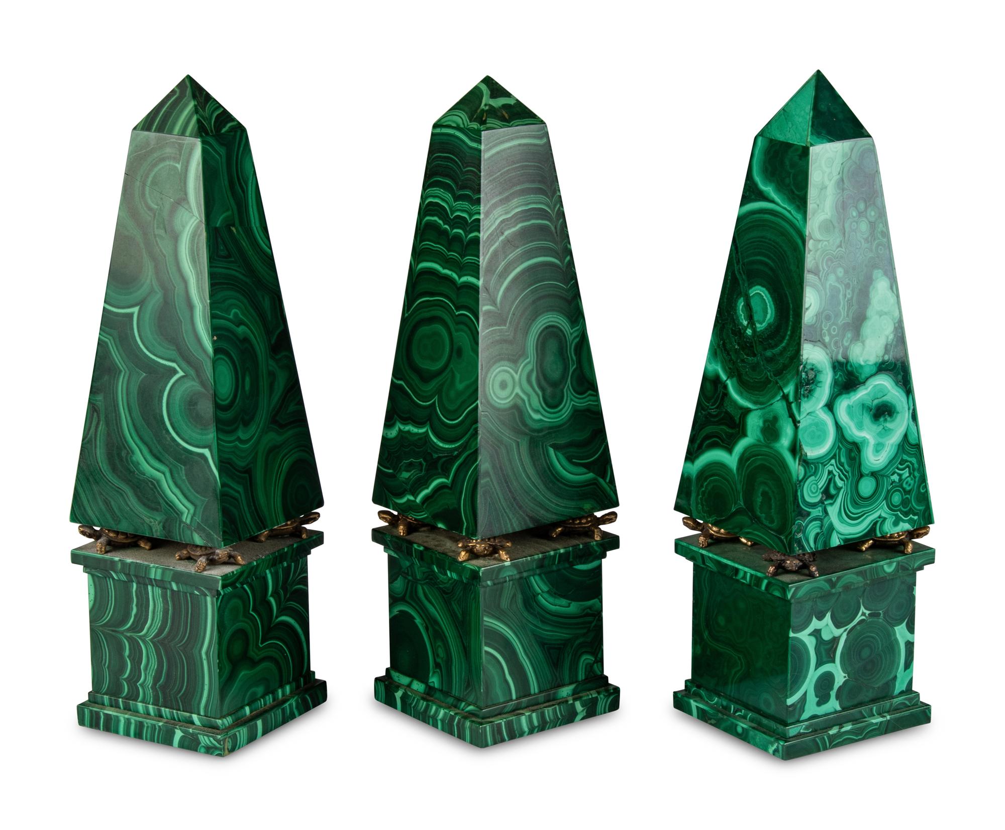A Set of Three Malachite Obelisks
