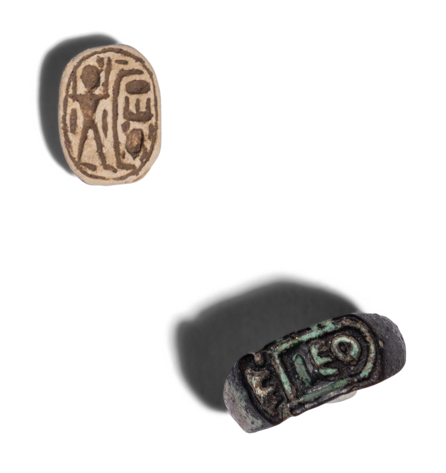 Forty-Five Egyptian Faience Amulets, Scarabs, and Rings