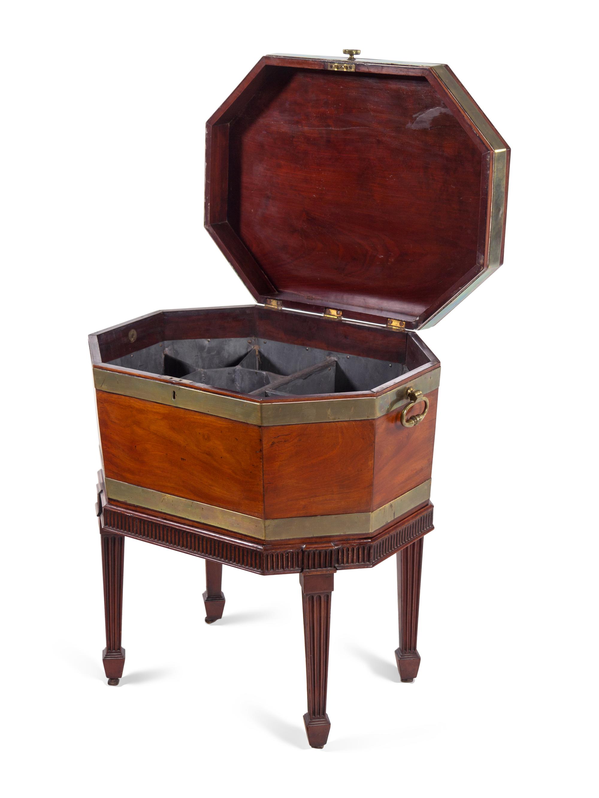 A Regency Brass Mounted Mahogany Octagonal Cellarette