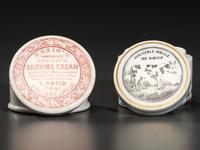 Two Transfer Printed Porcelain Advertising Pot Lids and Bases