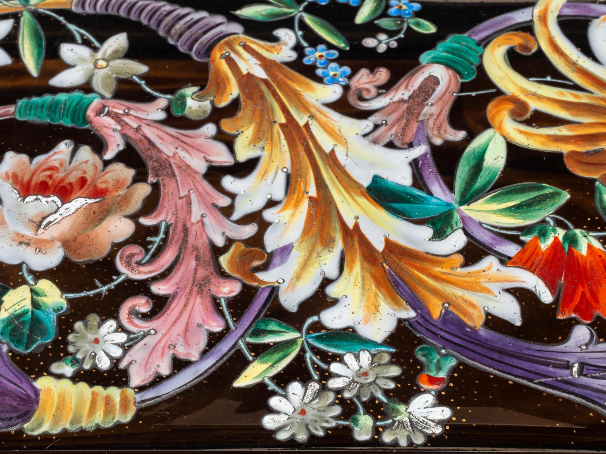 A Bohemian Enamel Decorated Amber Glass Table Casket