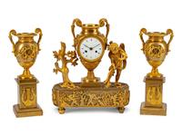 A Louis XVI Style Gilt-Bronze Three-Piece Clock Garniture Late 19th Century