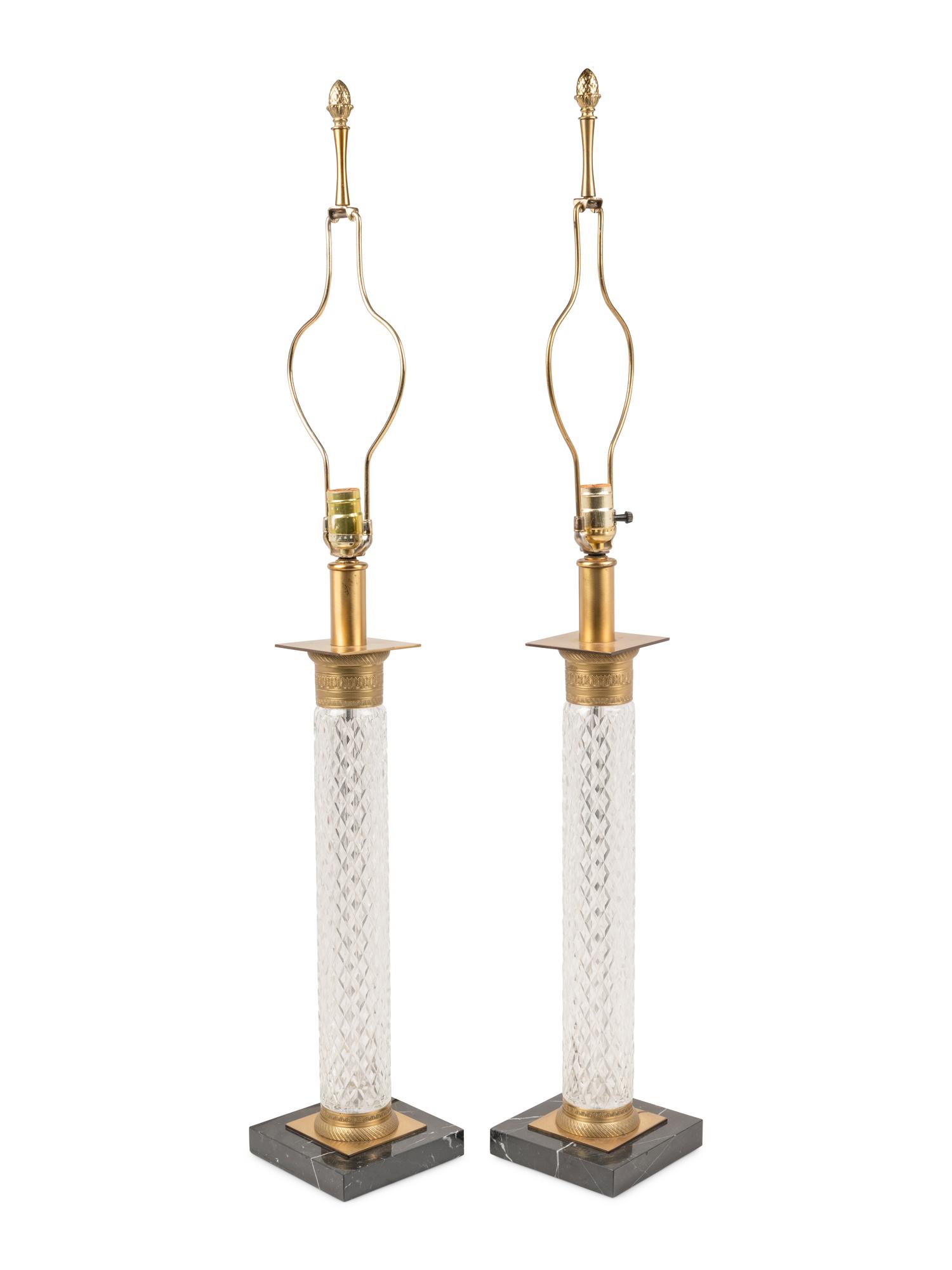 A Pair of Cut Glass Columnar Lamps