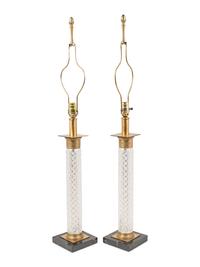 A Pair of Cut Glass Columnar Lamps