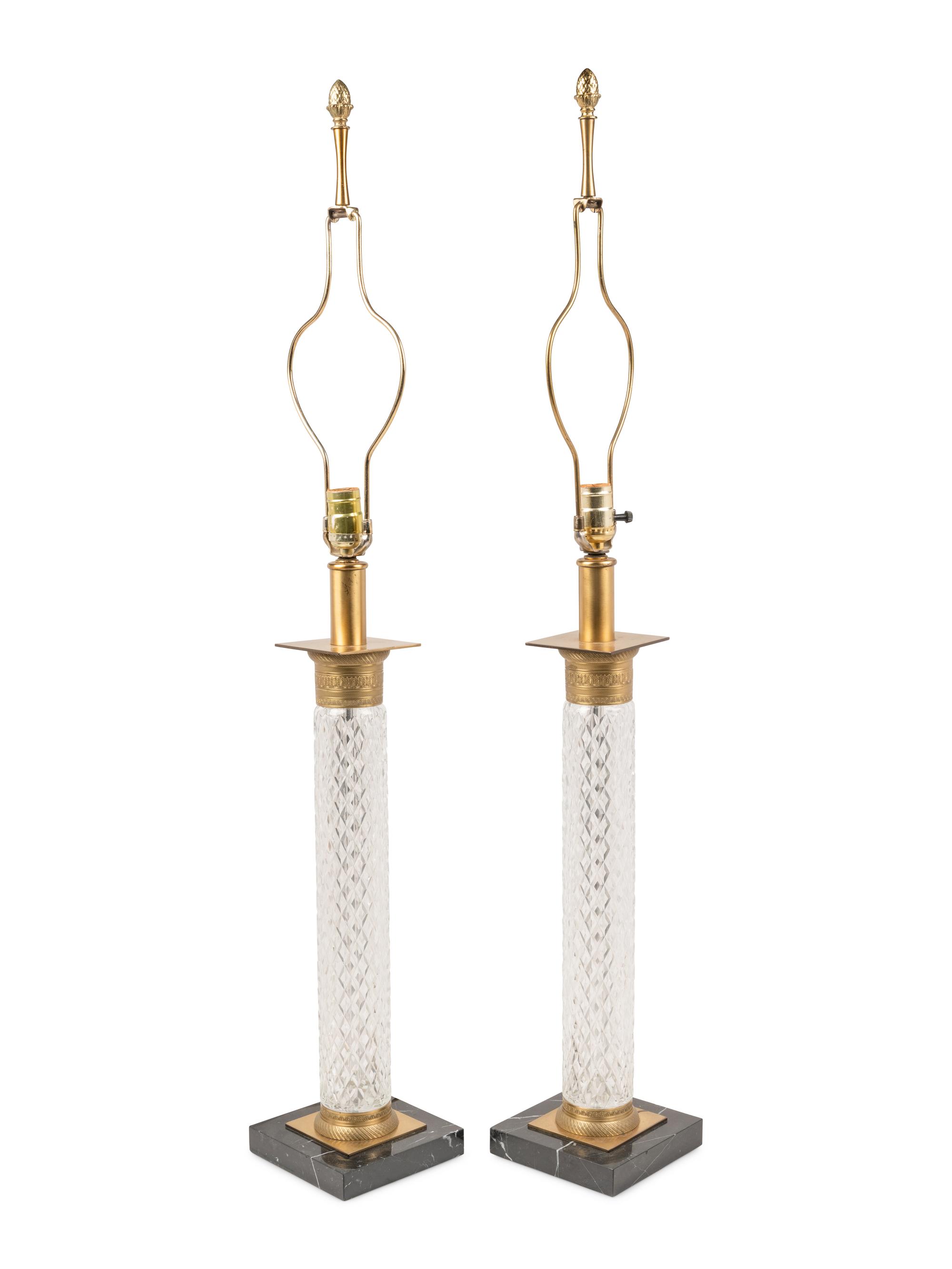 A Pair of Cut Glass Columnar Lamps