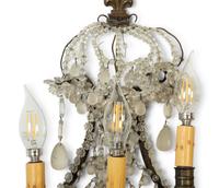 A Pair of French Glass-Beaded Metal Three-Light Sconces