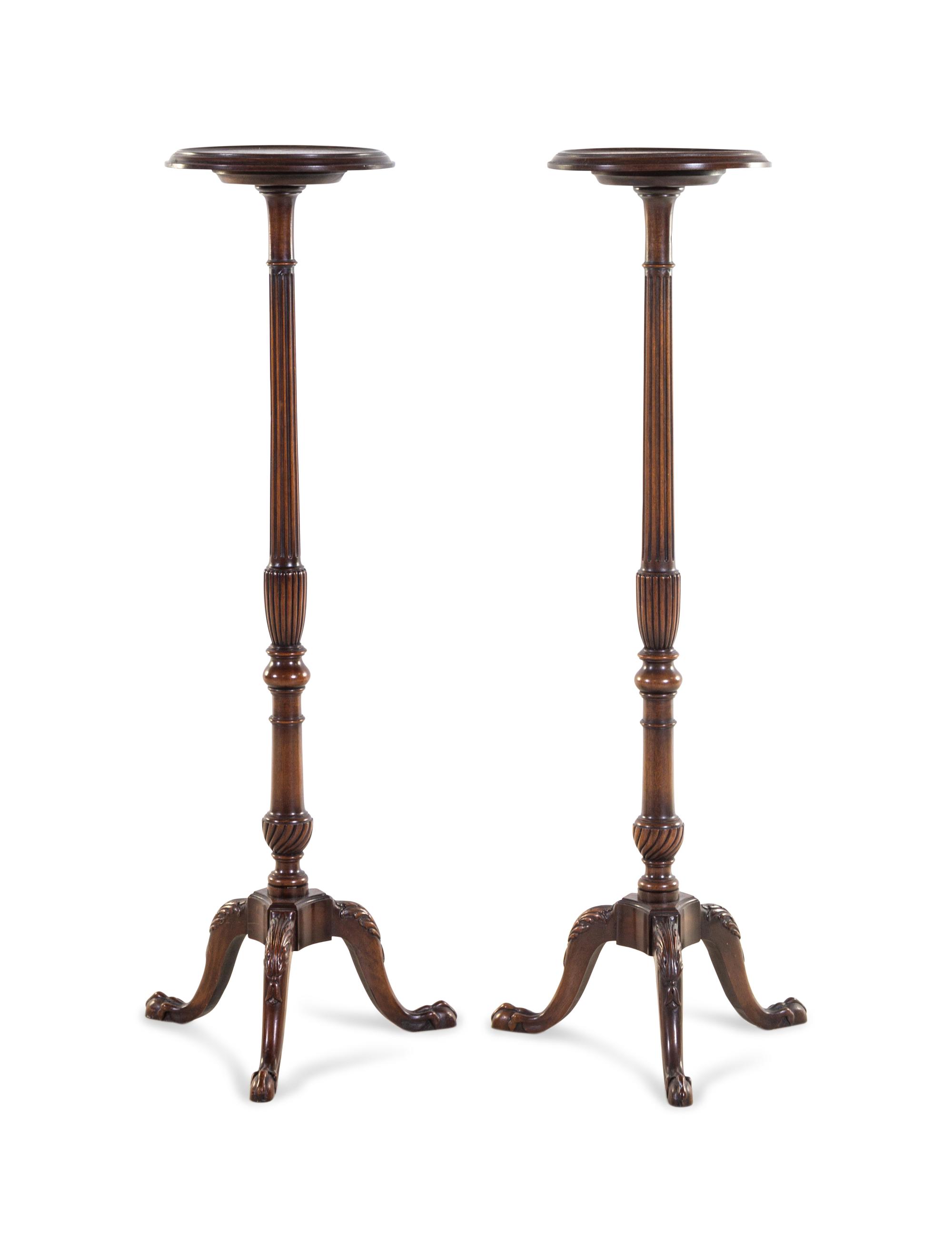 A Pair of George III Style Carved Mahogany Jardiniere Pedestals