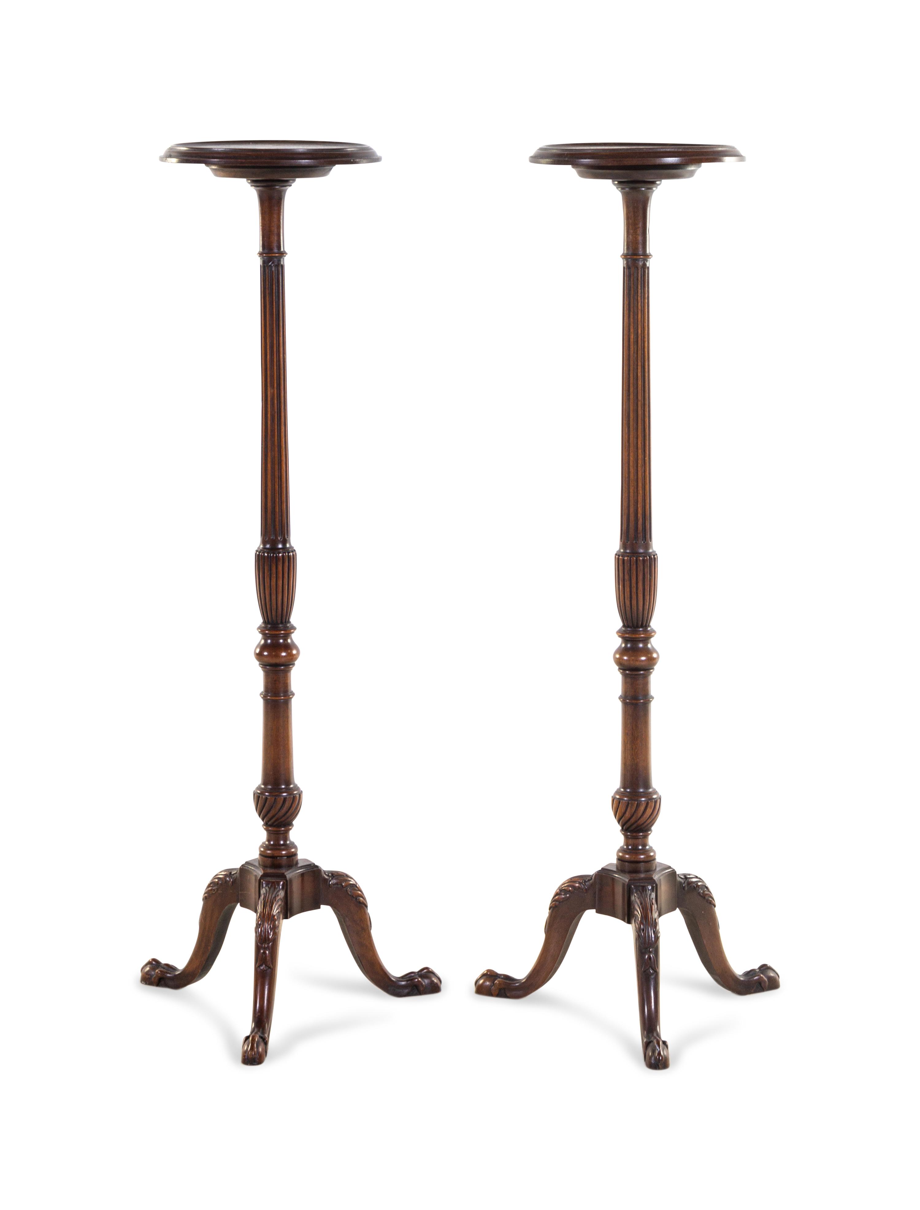 A Pair of George III Style Carved Mahogany Jardiniere Pedestals