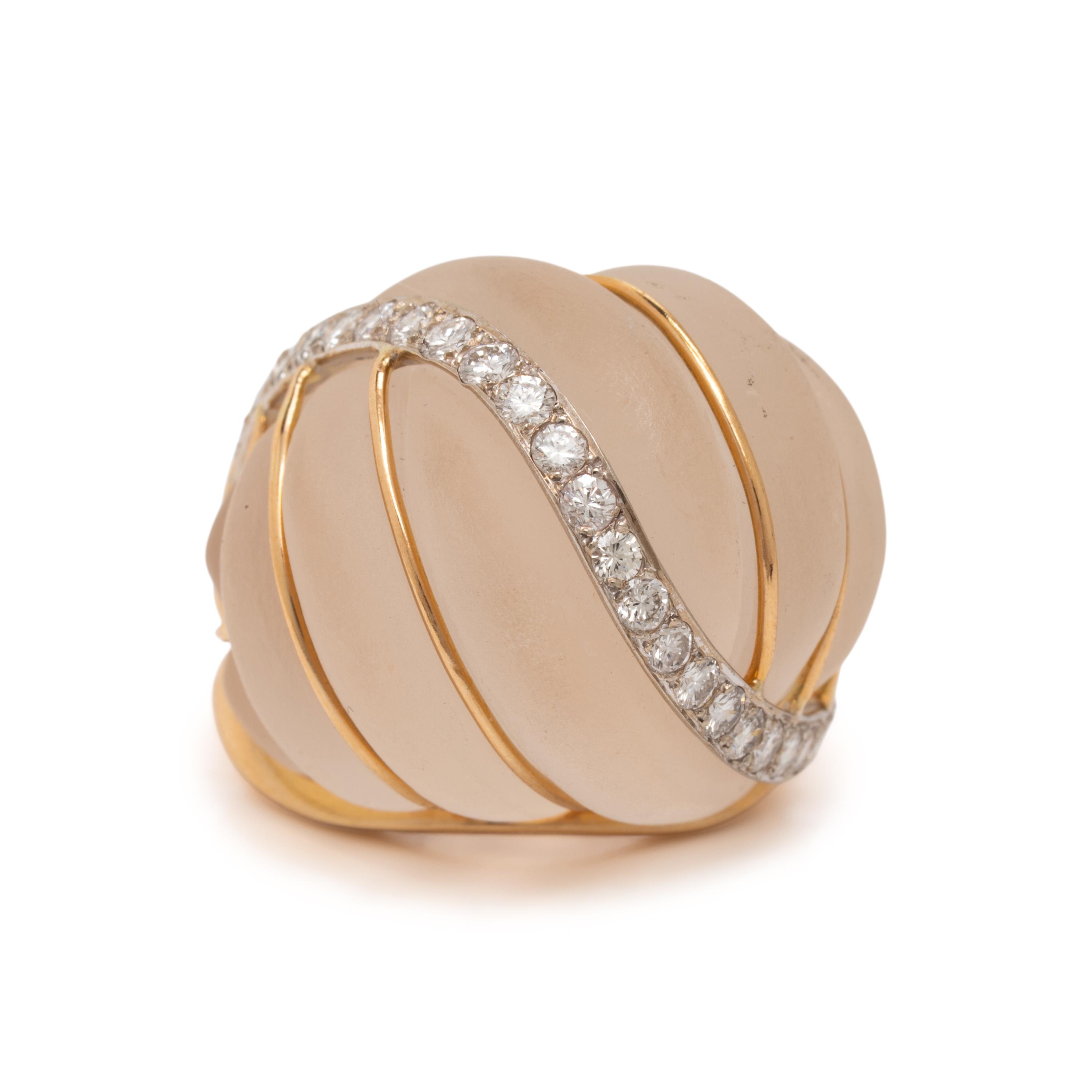 Rock Crystal Quartz, Diamond, and Yellow Gold Bombé Ring