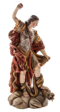 A Polychrome Carved Wood Figure Height 39 inches. — LATE 19TH/EARLY 20TH CENTURY