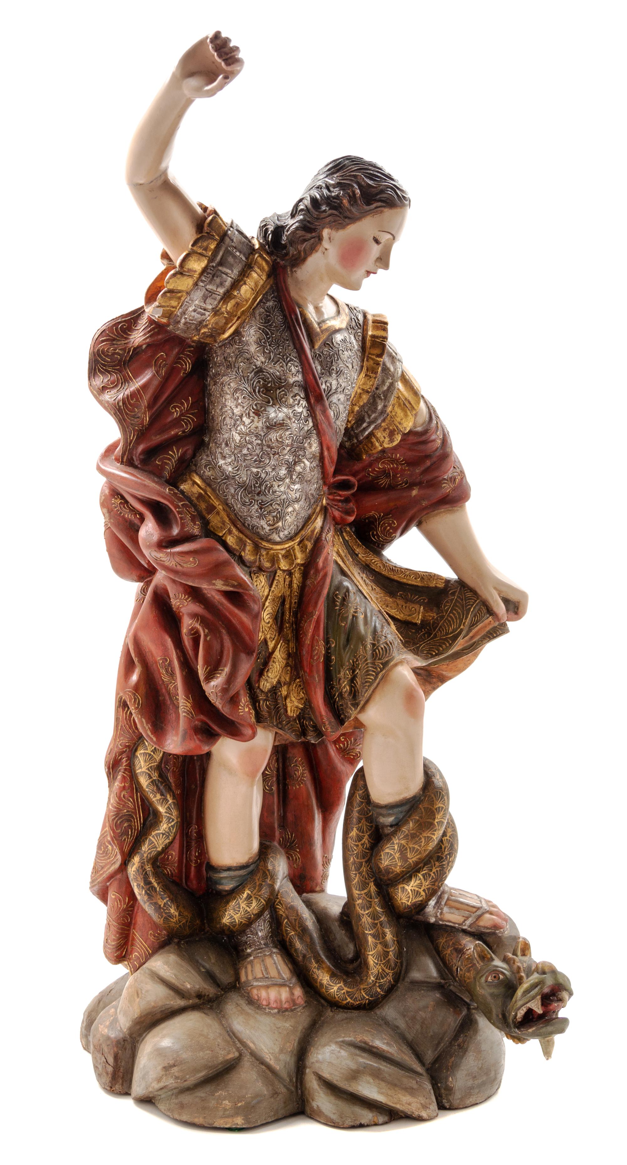 A Polychrome Carved Wood Figure Height 39 inches. — LATE 19TH/EARLY 20TH CENTURY