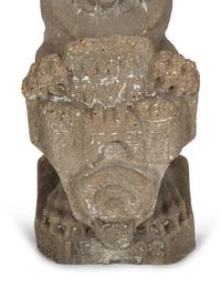 A Pair of Cast Cement Lions Holding Armorial Shields