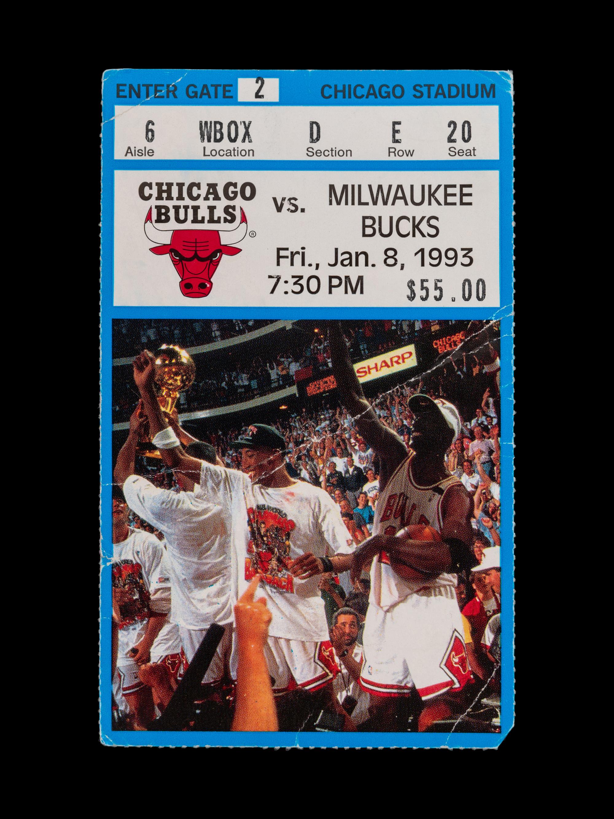A January 8, 1993 Chicago Bulls vs. Milwaukee Bucks Ticket Stub From Michael Jordan's 20,000 Career Point Game