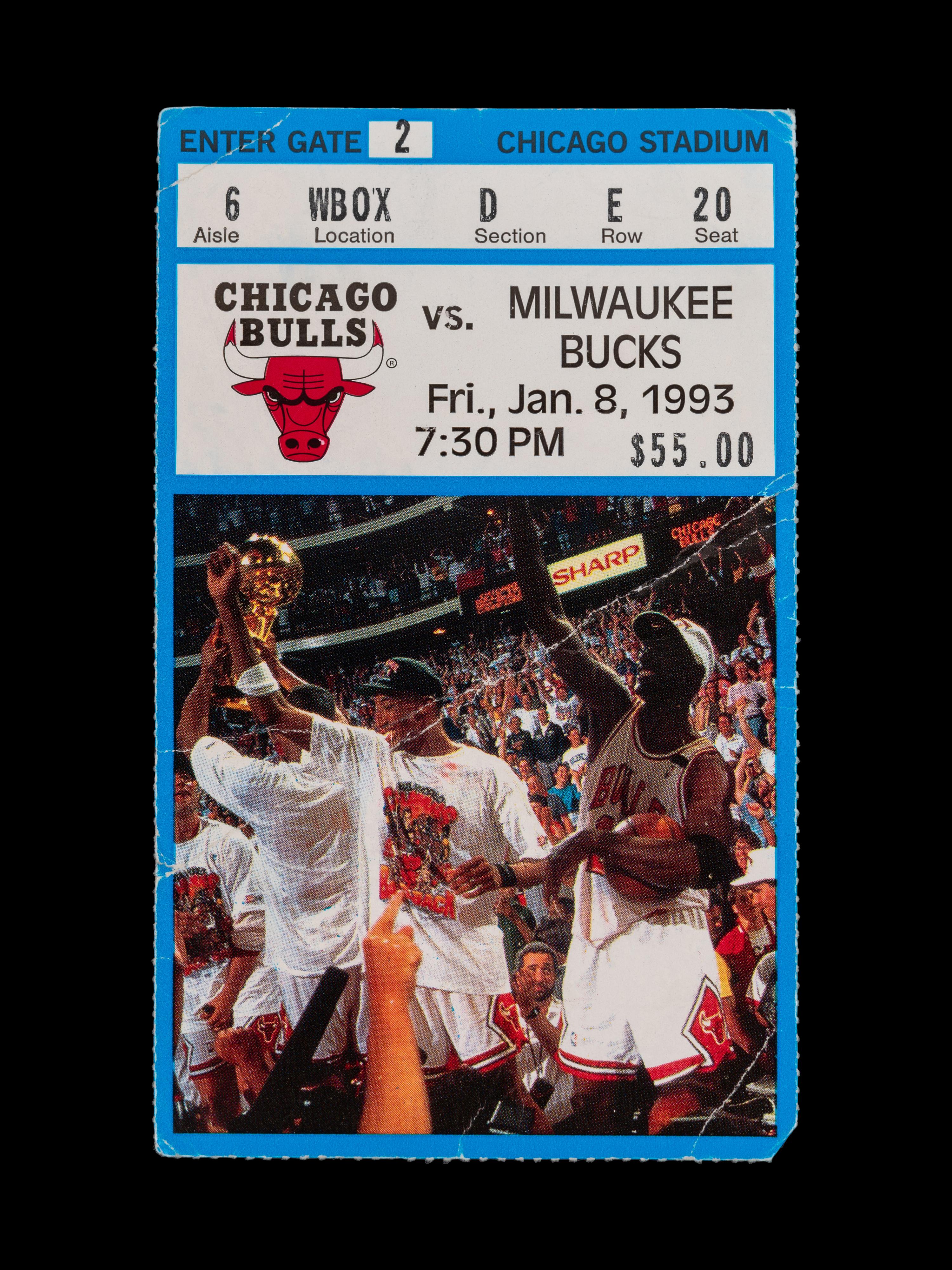 A January 8, 1993 Chicago Bulls vs. Milwaukee Bucks Ticket Stub From Michael Jordan's 20,000 Career Point Game