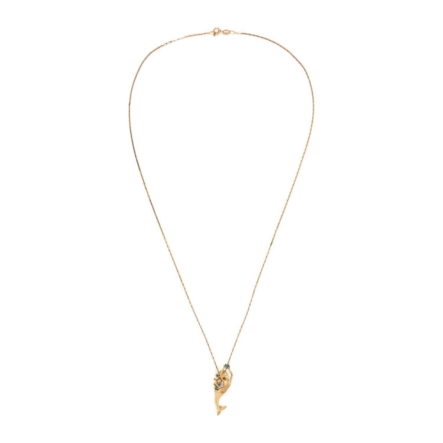 Steven Douglas, Treated Blue Diamond and Yellow Gold Mermaid Pendant Necklace