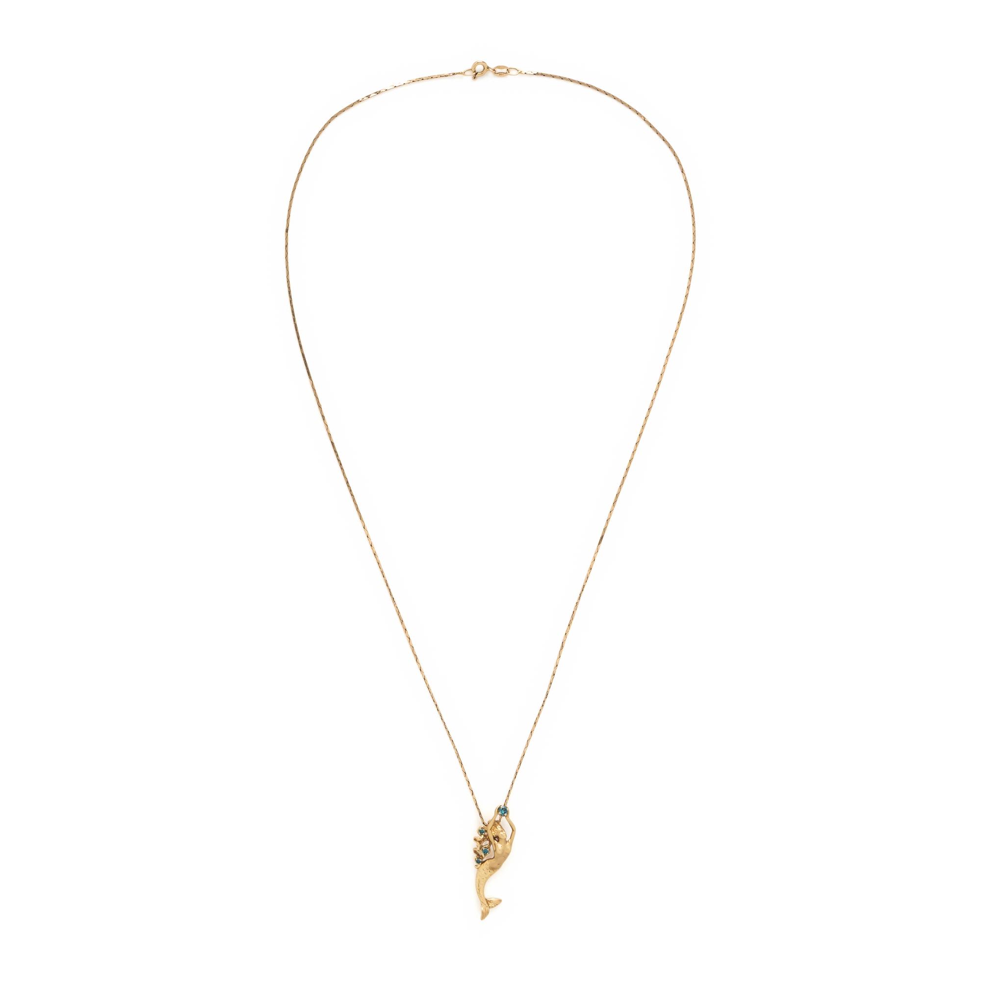 Steven Douglas, Treated Blue Diamond and Yellow Gold Mermaid Pendant Necklace